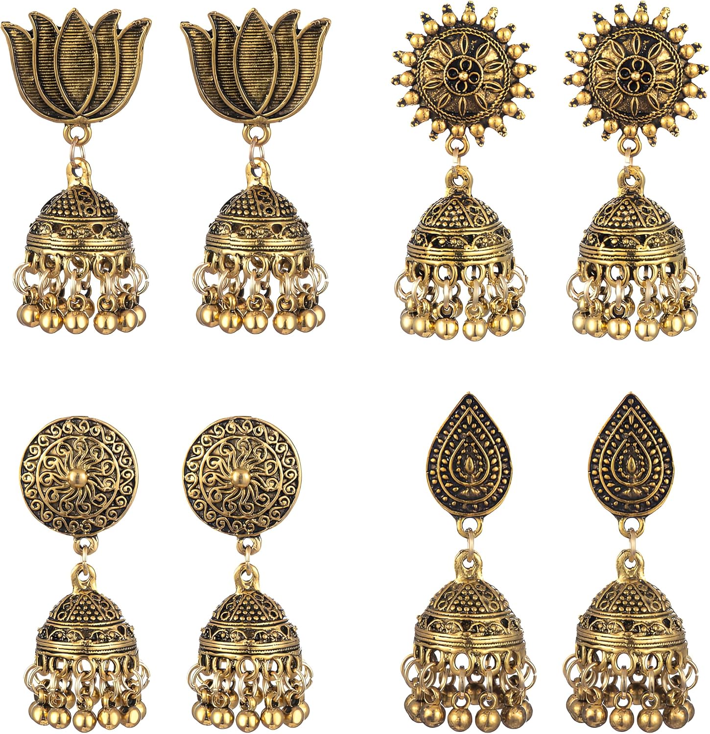 Antique Gold Jhumka Earrings Set