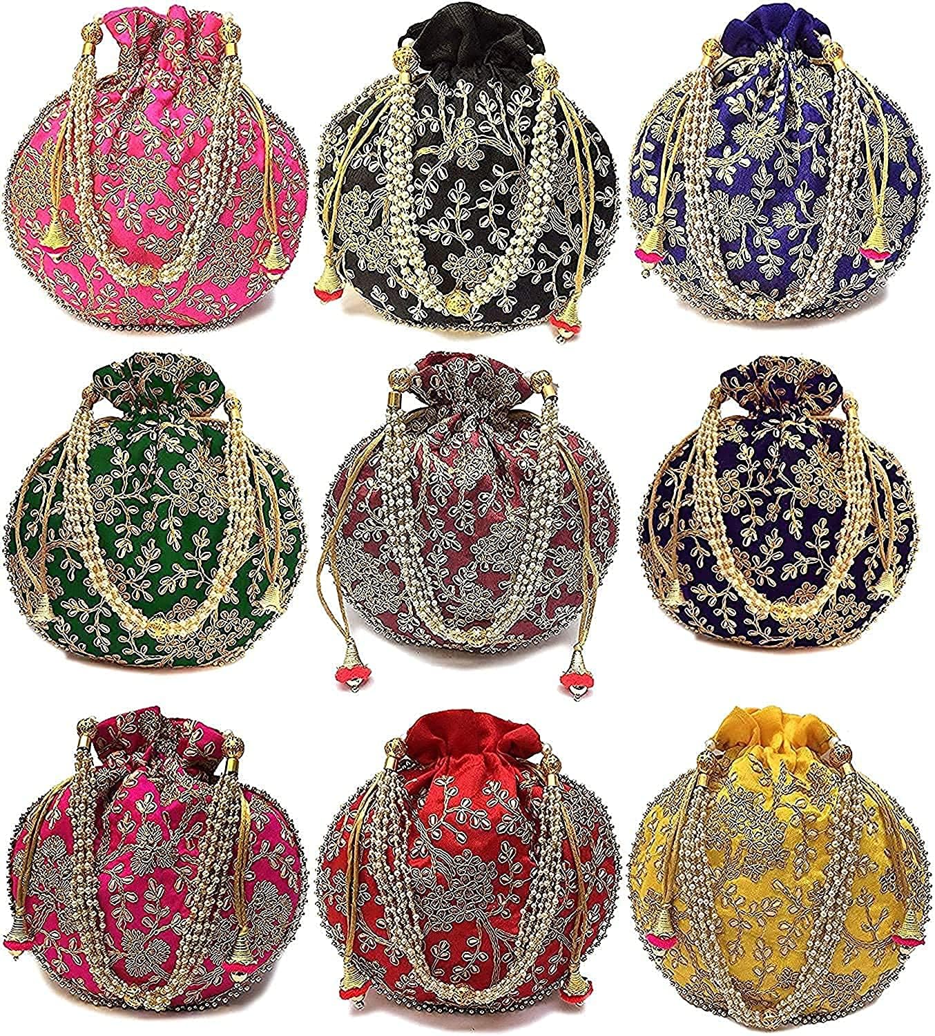 Embroidered Silk Potli Bag Set