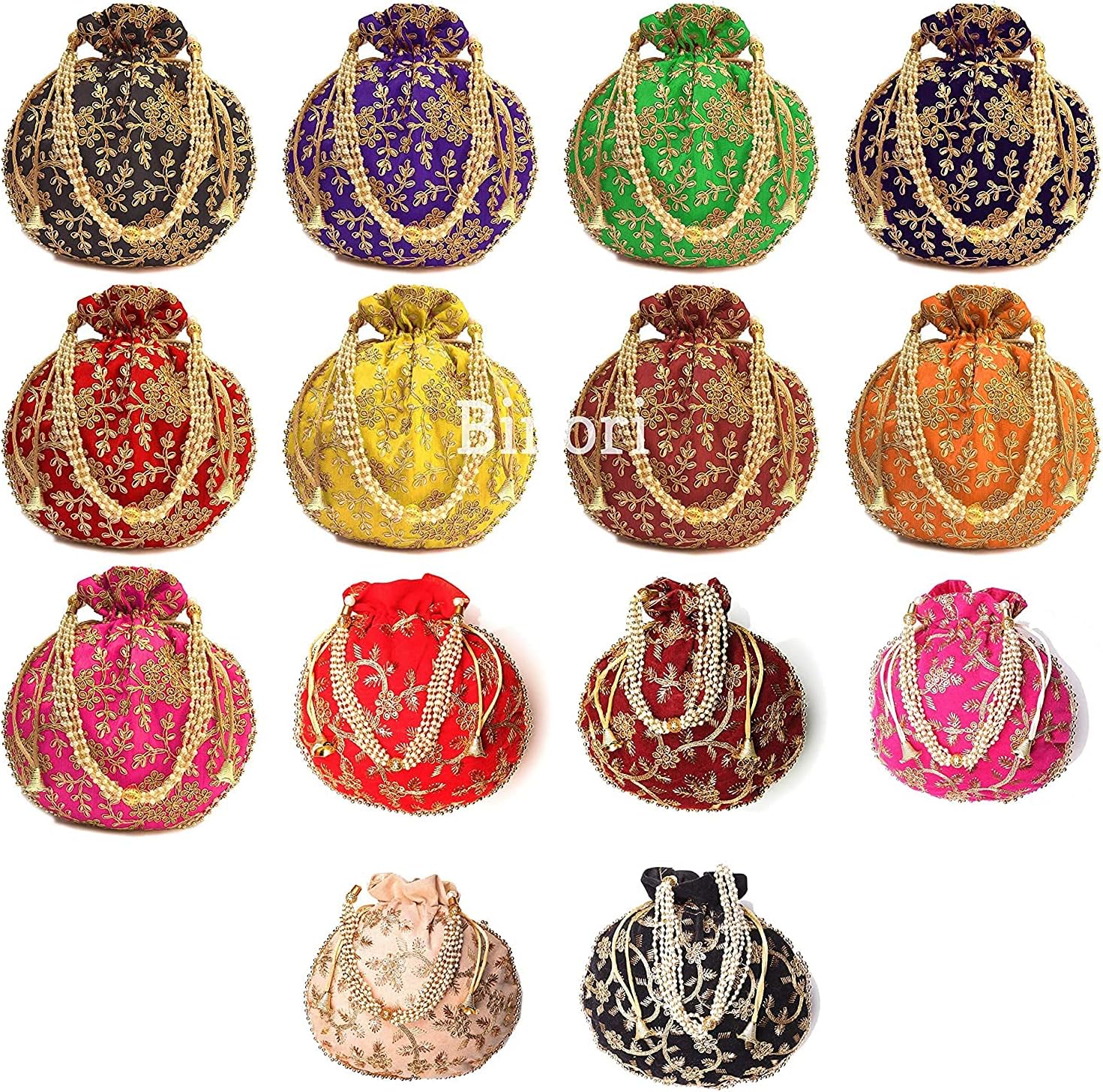Embroidered Silk Potli Bag Set - Hình 2