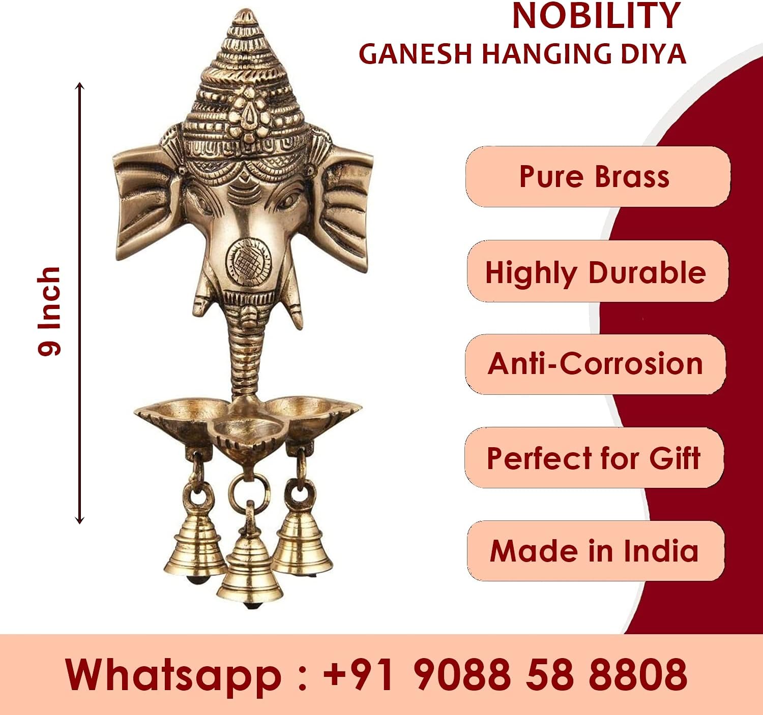 Brass Ganesha Hanging Diya - Hình 2