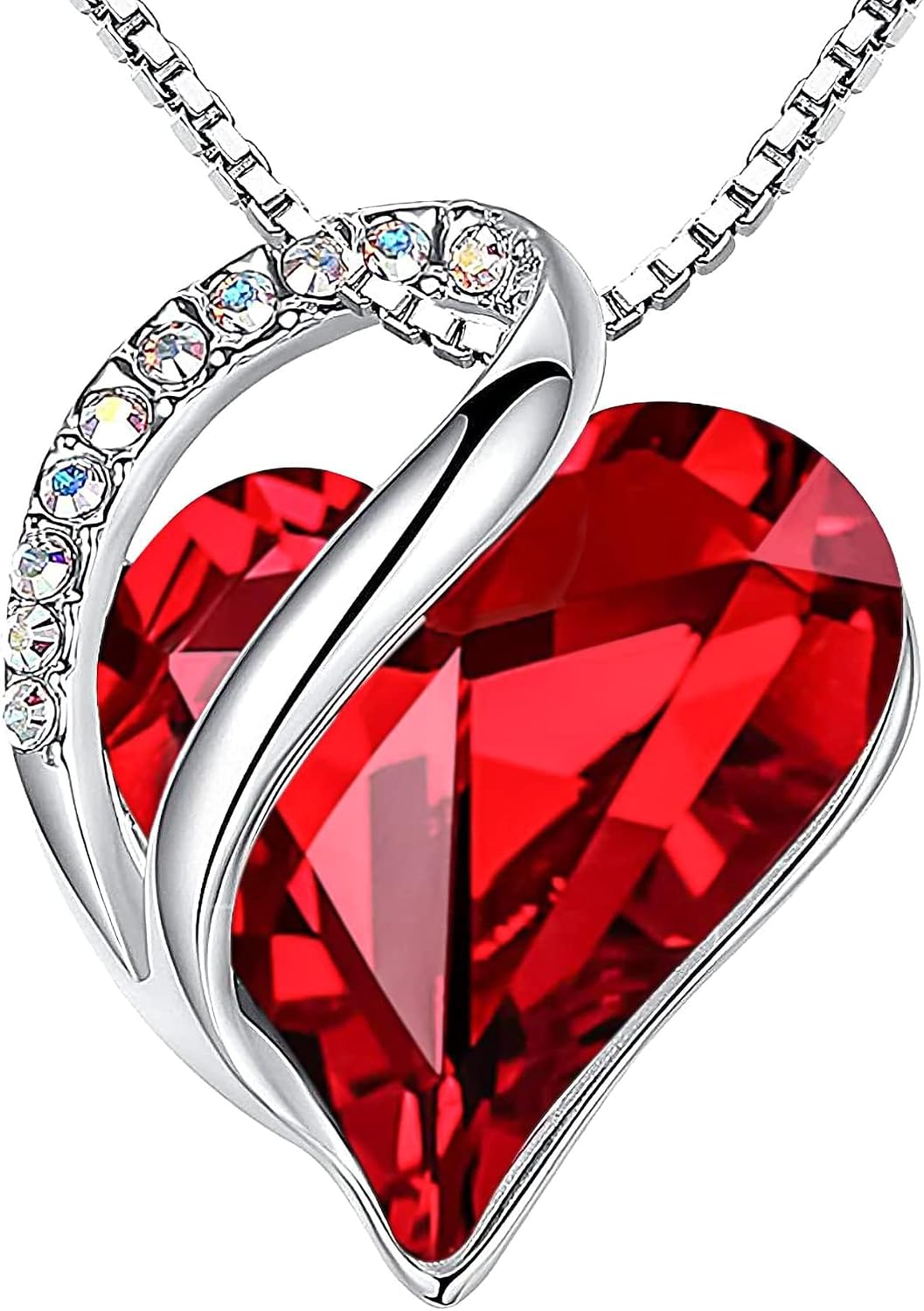 Ruby Heart Crystal Pendant Necklace
