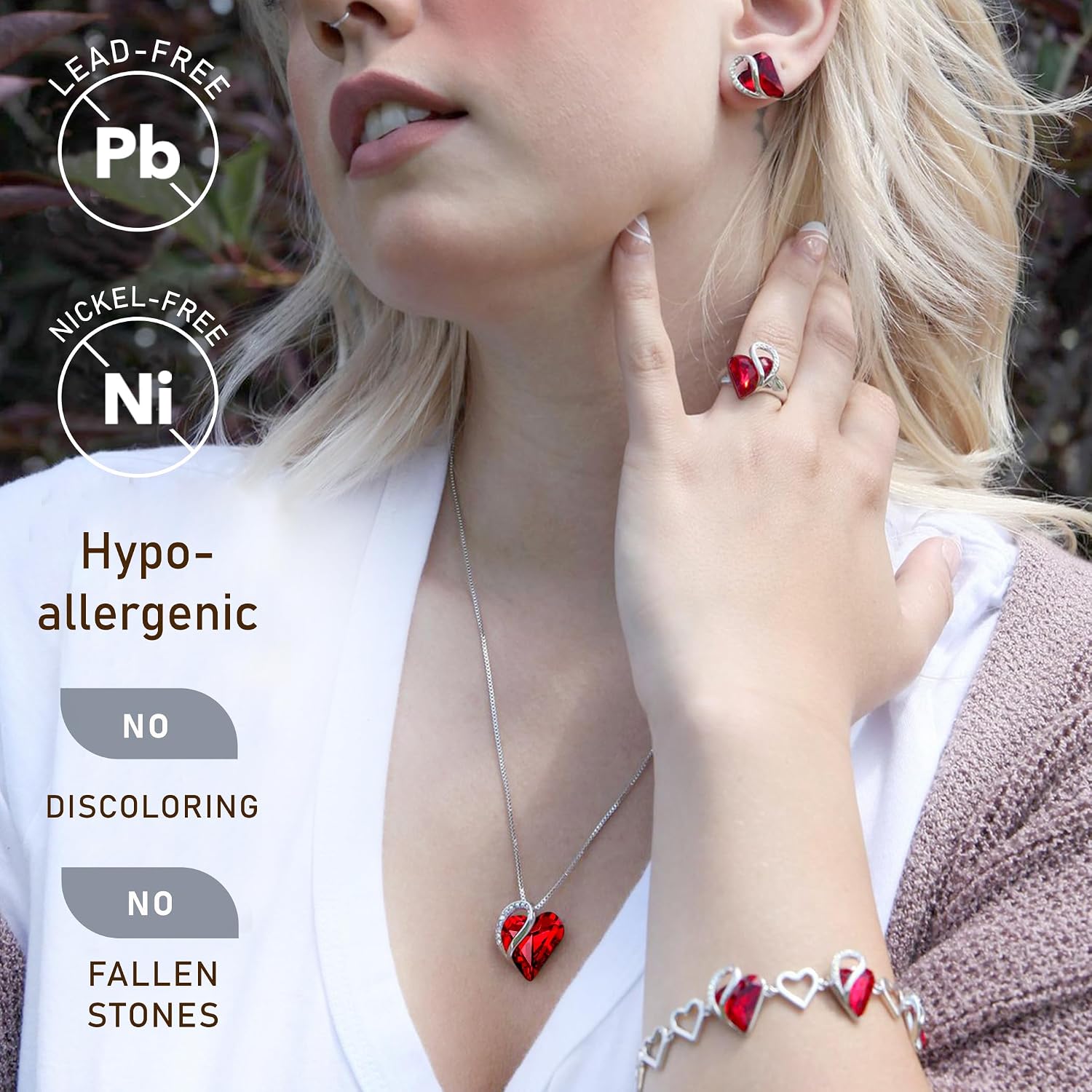 Ruby Heart Crystal Pendant Necklace - Hình 2