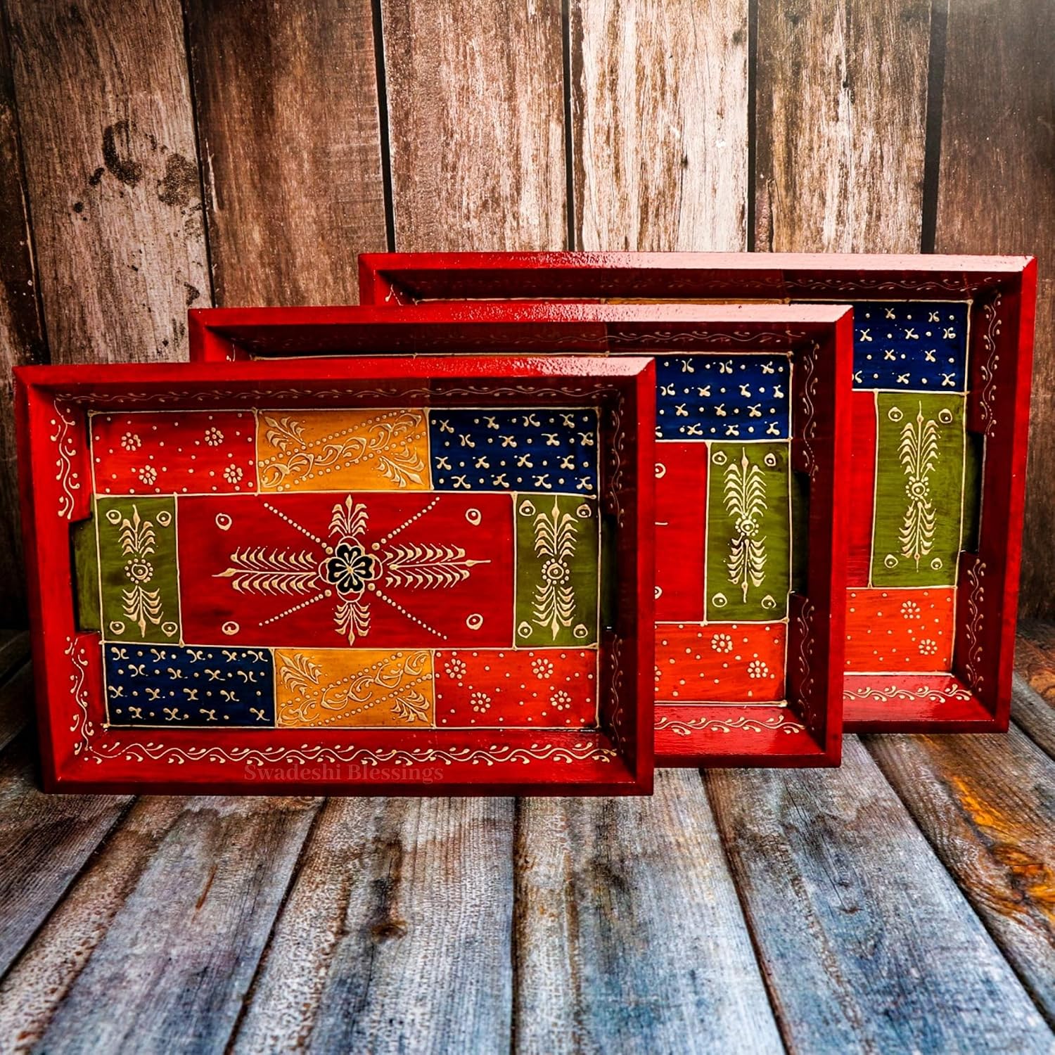 Handcrafted Boho Mandala Serving Tray Set