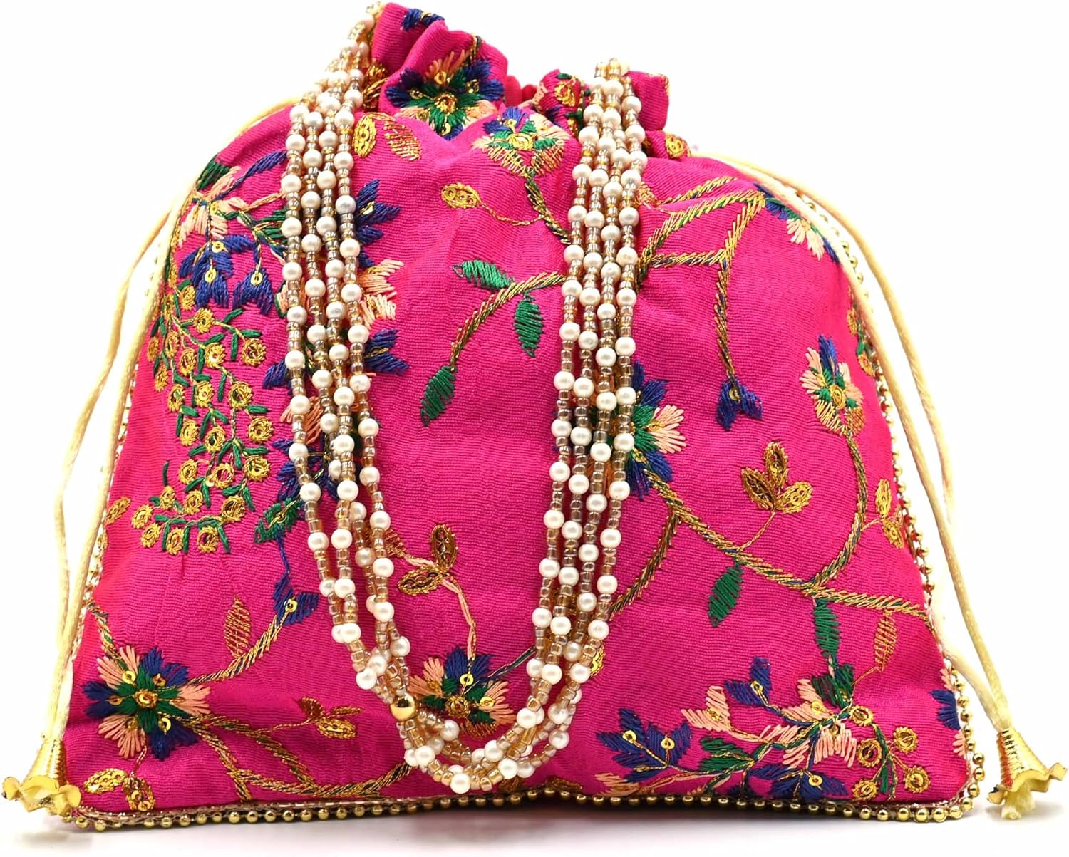 Pink Embroidered Potli Bag