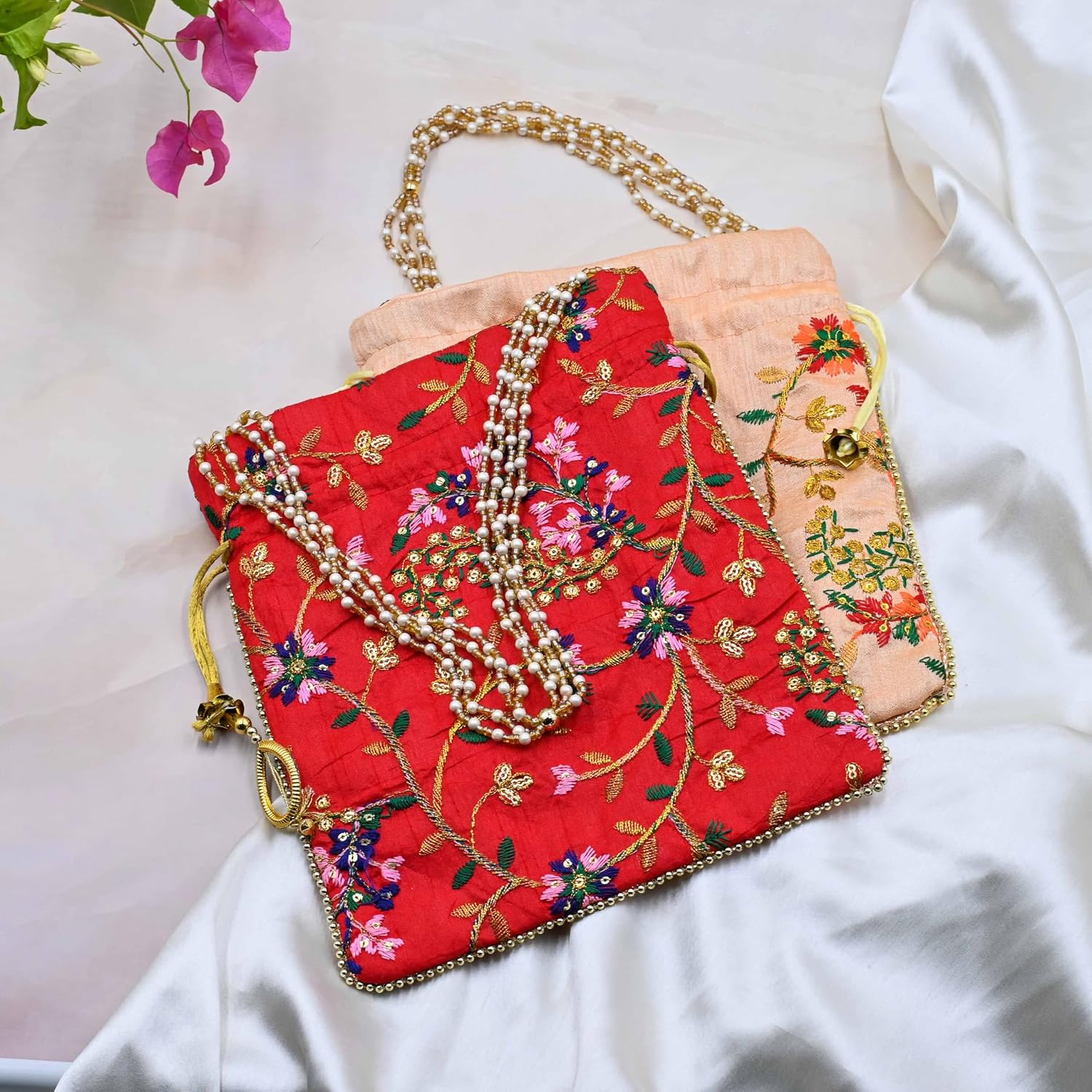 Pink Embroidered Potli Bag - Hình 2