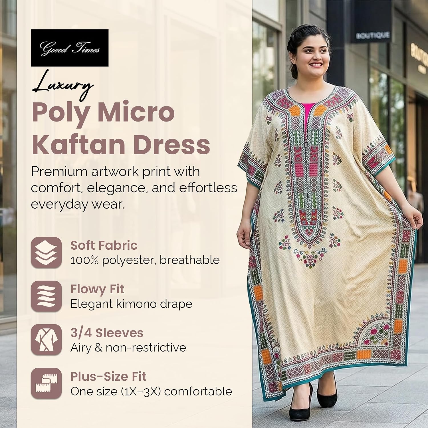 Bohemian Poly Micro Kaftan Dress - Hình 2
