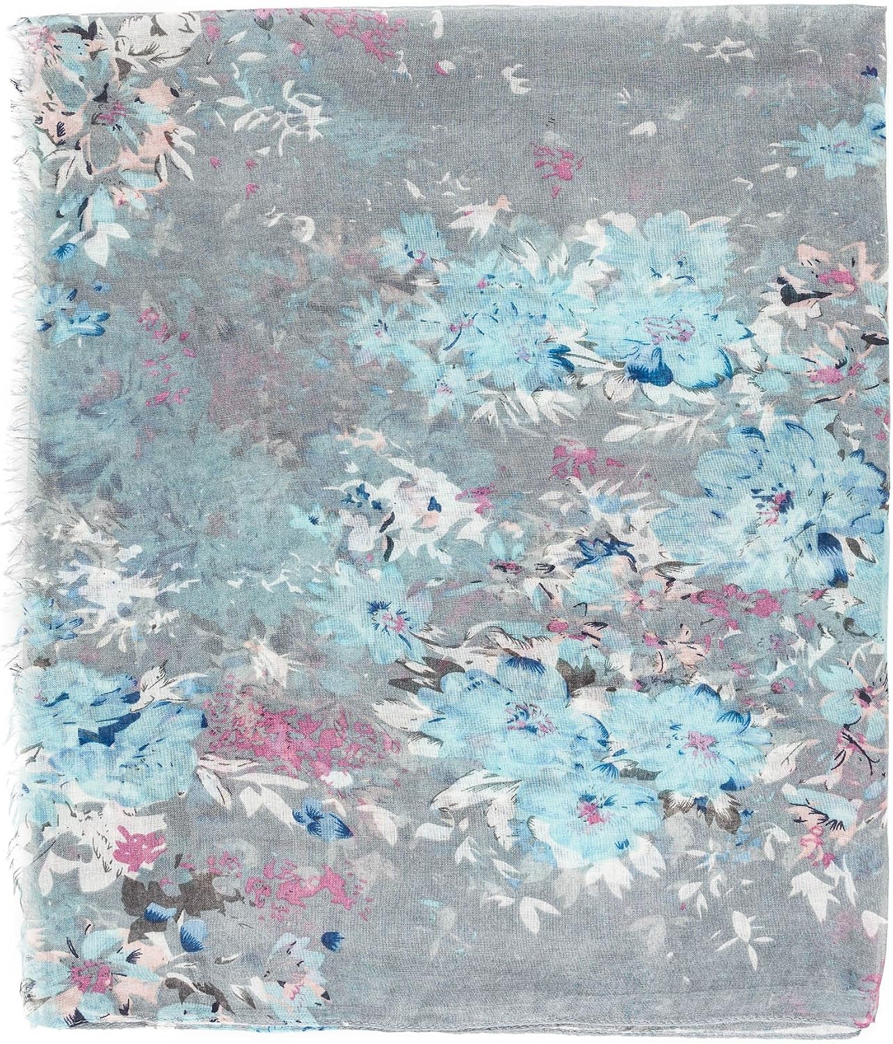 Chic Grey Floral Print Scarf - Hình 2