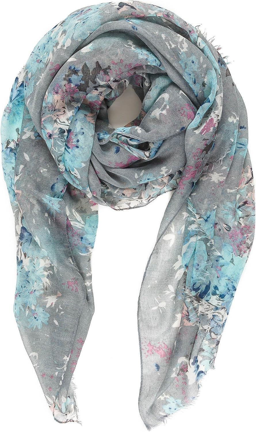 Chic Grey Floral Print Scarf