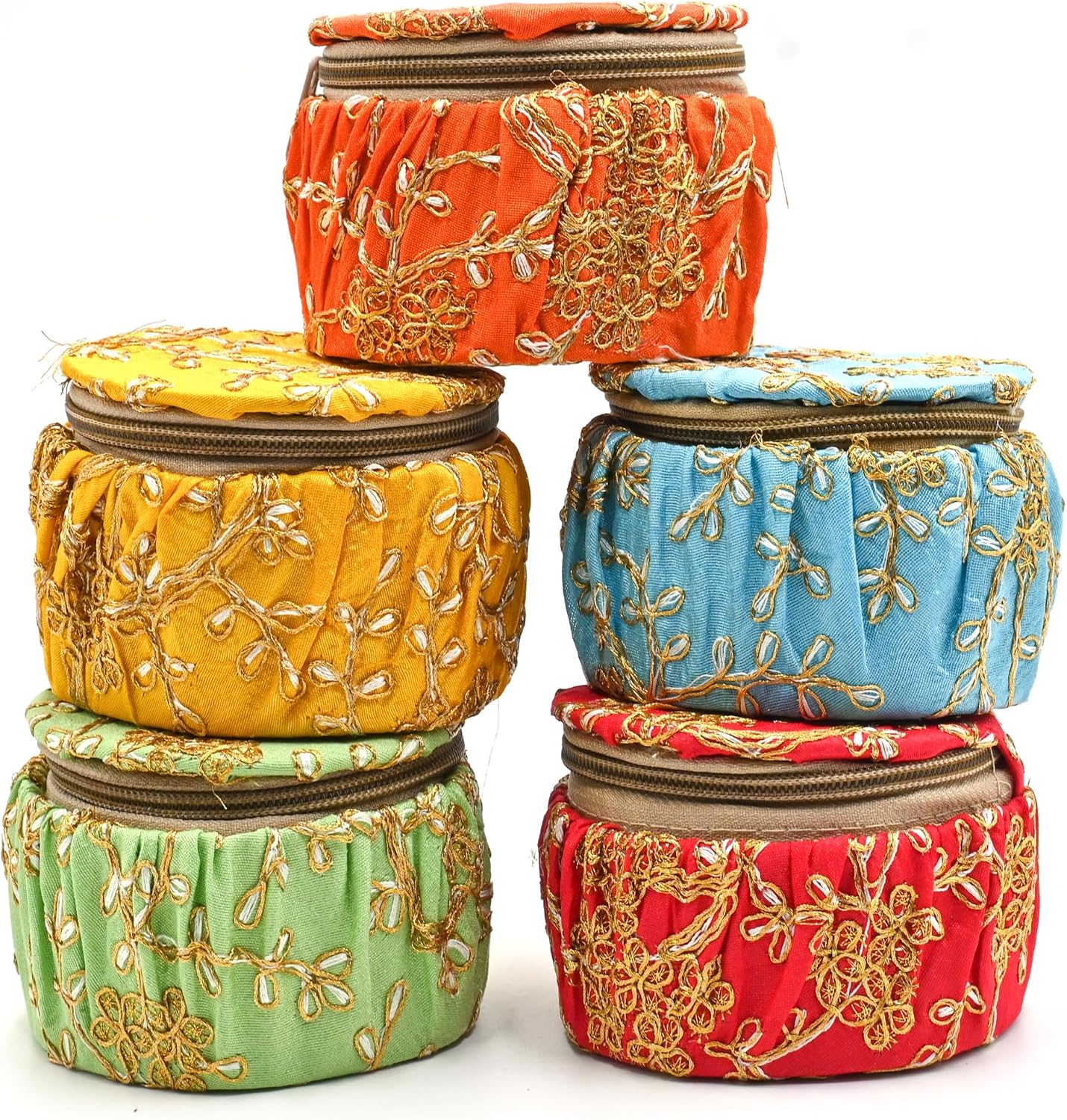 Embroidered Silk Round Jewelry Box Set