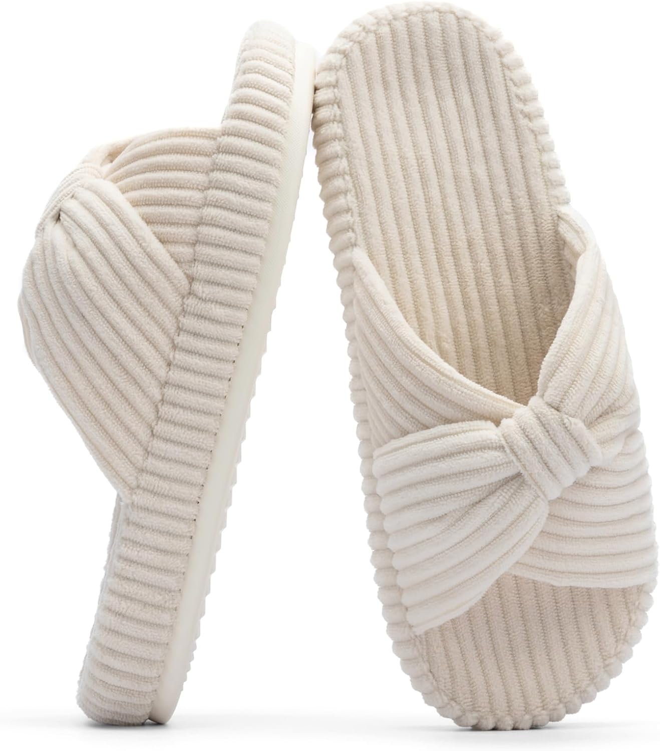 Cream Ribbed Knot Slippers